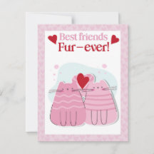 Best Friends Fur-ever Pink Cat Valentines Card