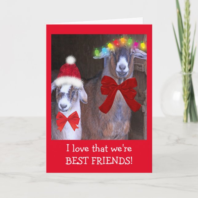 Best Friends Goat Christmas Feiertagskarte (Vorderseite)