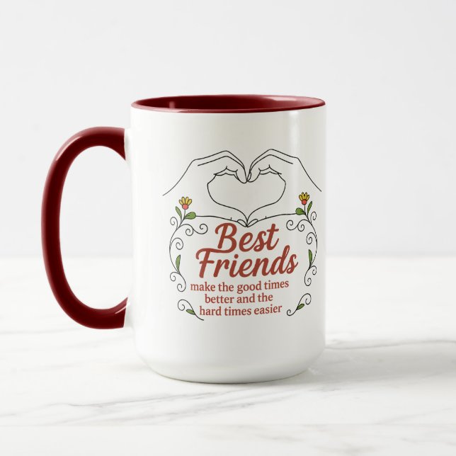 Best Friends Heart Hands Floral Quote Combo Mug Tasse (Links)