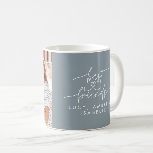 Best friends heart script Foto elegant dusty blue Kaffeetasse (VorderseiteRechts)