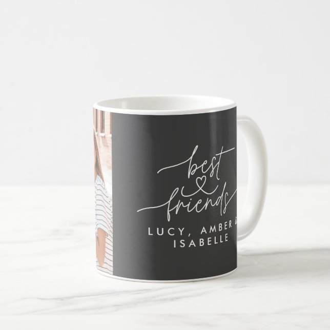 Best friends heart script Foto elegant grau Kaffeetasse (VorderseiteRechts)