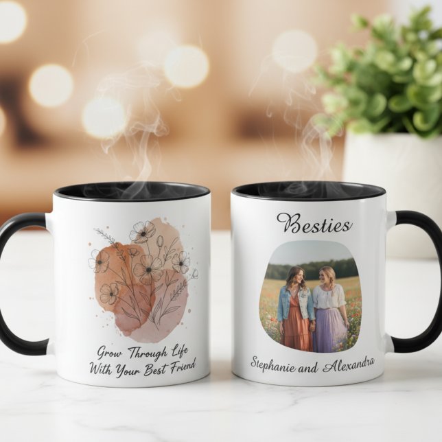 Best Friends Mug - Wildflower Photo Gift Tasse (Best friend floral photo coffee mug)
