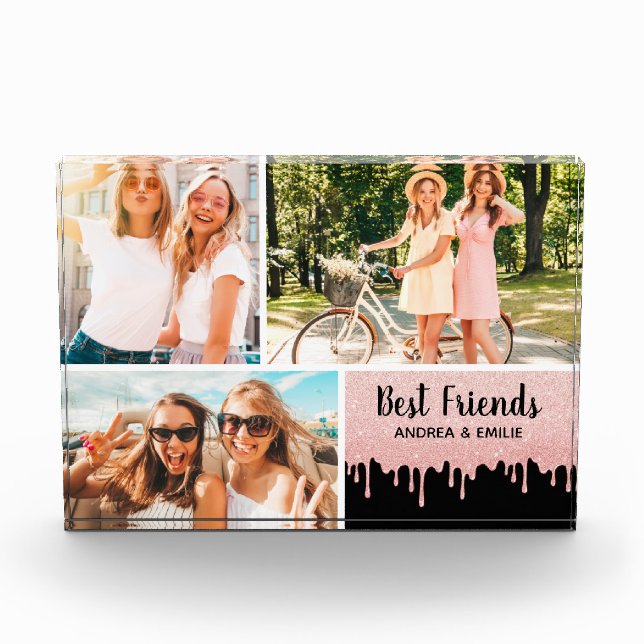 Best Friends Pink Glitzer Tropfens Foto Block (Vorderseite)