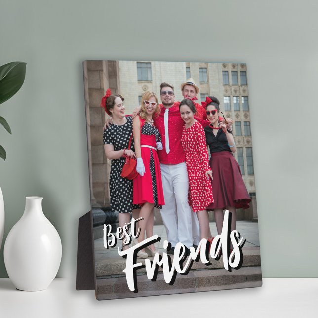 Best Friends Script Overlay Black and White Foto Fotoplatte (Best Friends Script Overlay with Black and White Typography)