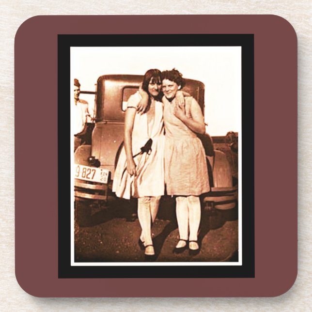 Best Friends Vintag Sepia Getränkeuntersetzer (Vorderseite)