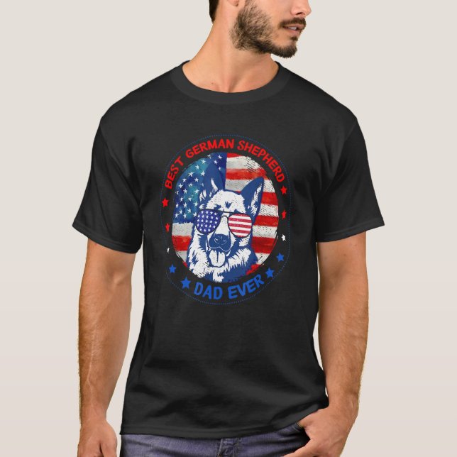 Best German Shepherd Dad Ever American Flag Dog Fa T-Shirt (Vorderseite)