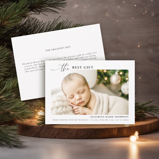 Best Gift Minimalistisch Calligraphy Christmas Bab Ankündigung (christmas baby announcement card best gift from above minimalist simple photo calligraphy photo)