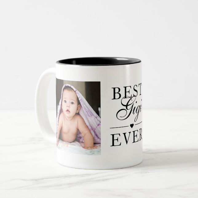 Best Gigi jemals Black Birthday Custom 2 Foto Zweifarbige Tasse (Vorderseite Links)