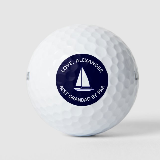 Best Grandad je Sailboat Monogram Name Navy Blue Golfball (Vorderseite)