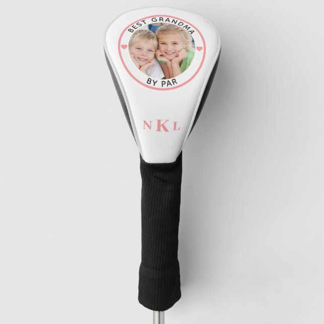 BEST GRANDMA BY PAR Foto Monogram Initial Heart Golf Headcover (Vorderseite)