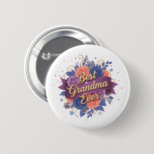Best Grandma Ever Floral Button (Vorne & Hinten)