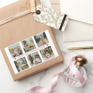 Best Grandma Ever Photo Collage – Gift with Hearts Rechteckiger Aufkleber