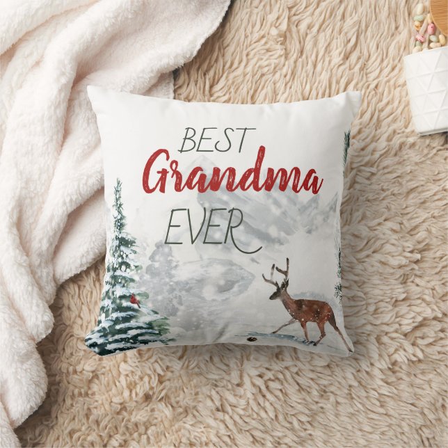 Best Grandma Ever Rustic Deer Winter Scene Photo Kissen (Decke)