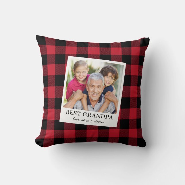 Best Grandpa Black and Red Plaid Photo Kissen (Vorderseite)