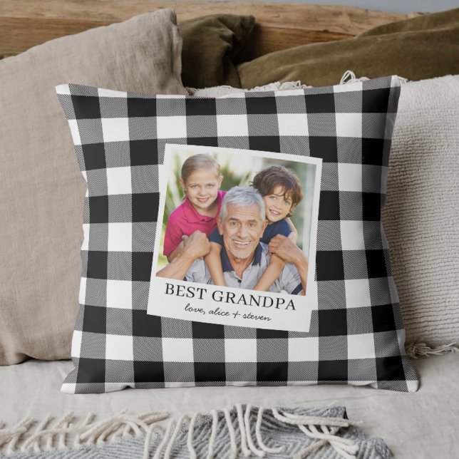 Best Grandpa Black and White Plaid Photo Kissen (Von Creator hochgeladen)