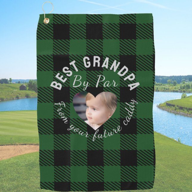Best Grandpa Custom Kids Photo Green Buffalo Plaid Golfhandtuch (Von Creator hochgeladen)