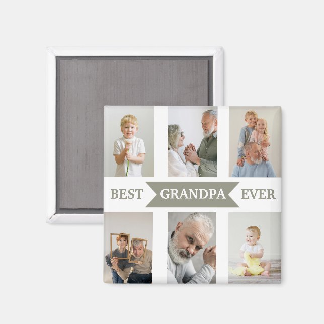 Best Grandpa Ever | Custom Photos Magnet (Vorderseite/Rückseite)