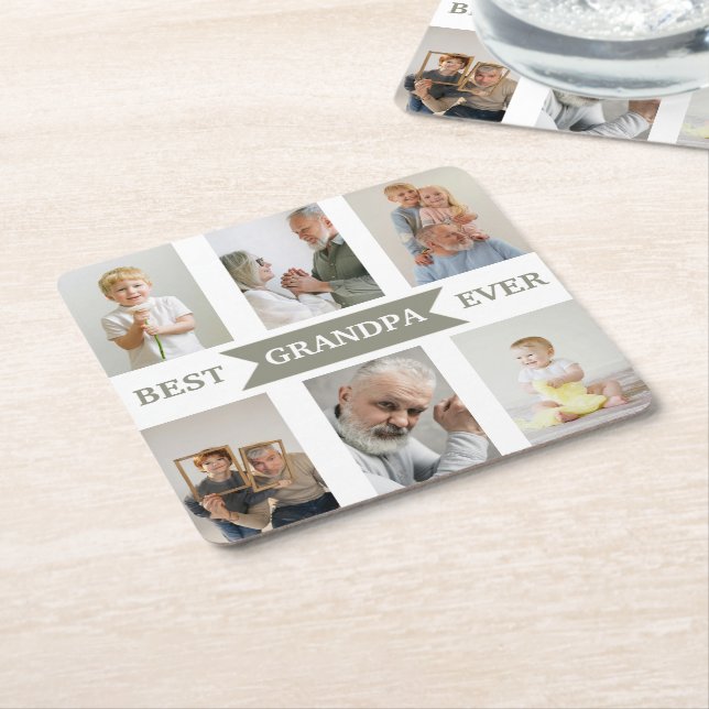 Best Grandpa Ever | Custom Photos Paper Coaster Rechteckiger Pappuntersetzer (angewinkelt)