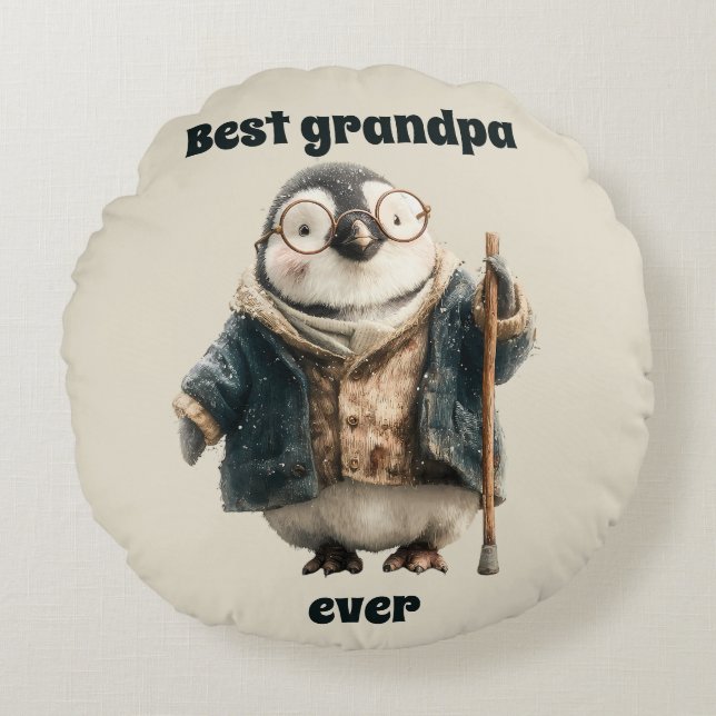 Best Grandpa Ever Winter Penguin Rundes Kissen (Vorderseite)