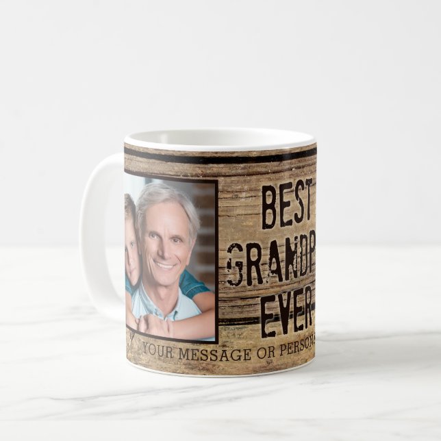 BEST GRANDPA je Rustikales Holz zwei Fotos Kaffeetasse (Vorderseite Links)