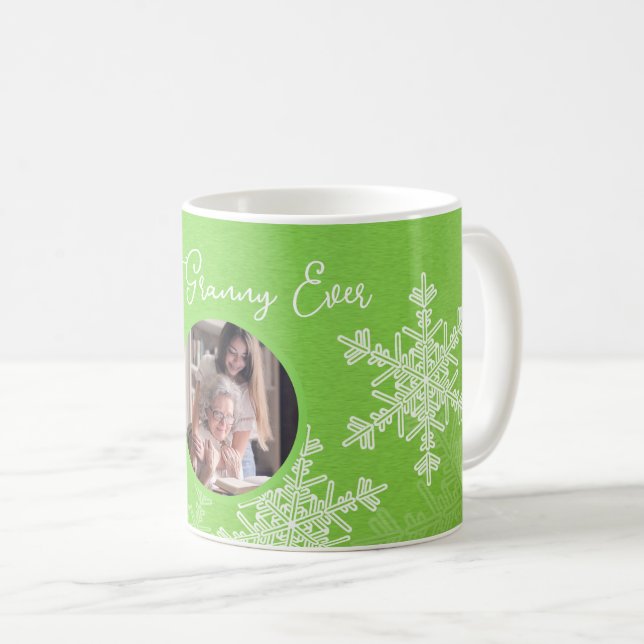 Best Granny je Green Snowflakes Minimalistischer T Kaffeetasse (VorderseiteRechts)
