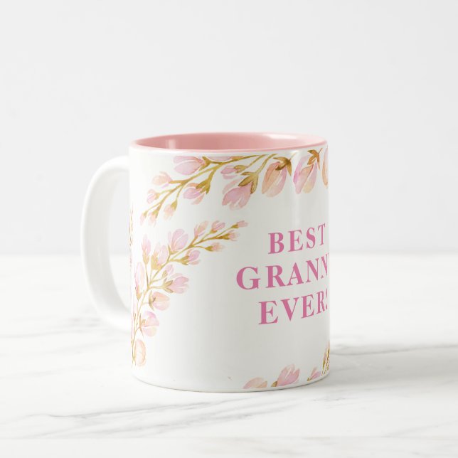 BEST GRANNY JE hübsche Aquarellfarben, florenrosa Zweifarbige Tasse (Vorderseite Links)