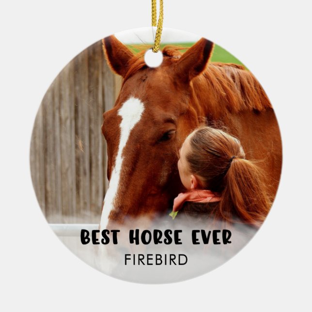BEST HORSE EVENT Foto White Overlay Personalisiert Keramik Ornament (Vorne)