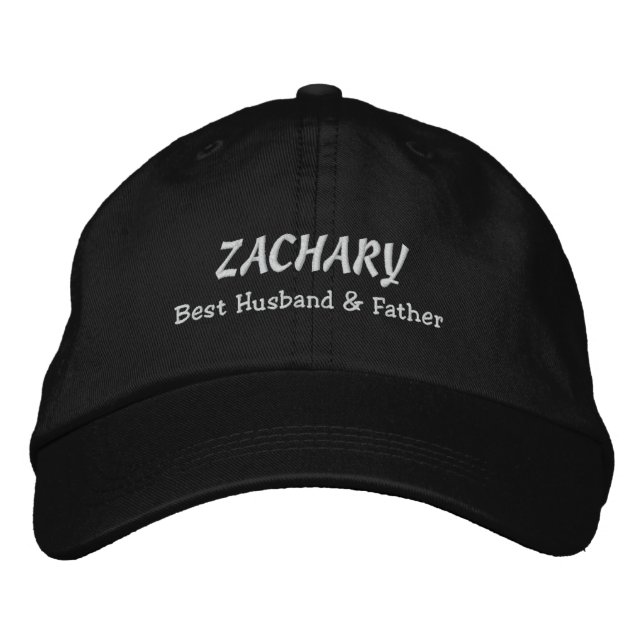 BEST HUSBAND und VATER Black Hat WHITE Thread C03 Bestickte Baseballkappe (Vorderseite)