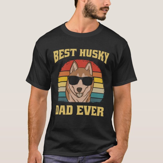 Best Husky Dog Dad Father Papa Ever Puppy  Retro T-Shirt (Vorderseite)