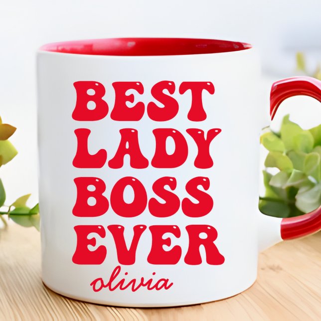 Best Lady Boss je Retro Red Individuelle Name Tasse (Von Creator hochgeladen)