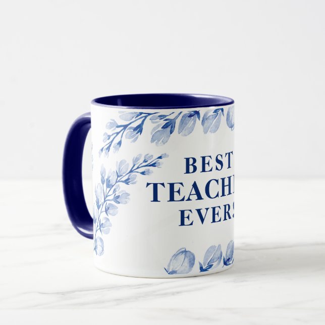 BEST LEHRER JE hübsche Aquarellblau Tasse (Vorderseite Links)