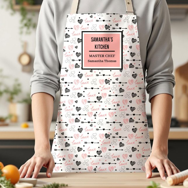 Best Love Gift Apron Pink Black Hearts Love Letter Schürze (Best Love Gift Apron Pink Black Hearts Love Lettering)