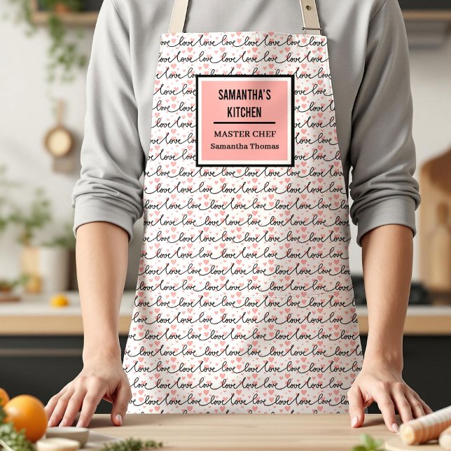 Best Love Gift Apron Pink Black Hearts Love Letter Schürze (Custom Love Gift Pink Black Heart Sketch Apron)