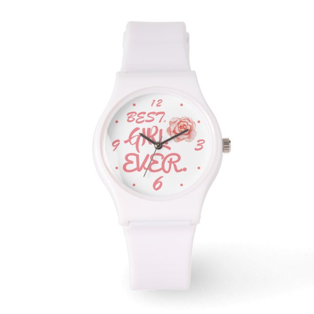 BEST. MÄDCHEN JE. Rose Blume Armbanduhr (Vorderseite)