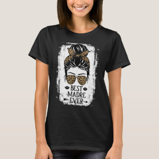 Best Madre Ever Women Messy Bun Leopard Dekoration T-Shirt