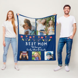 Best Mama Blume 5 Foto Collage Navy Blue Fleecedecke