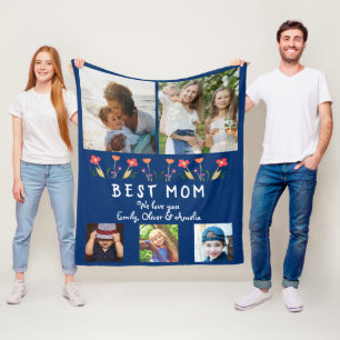 Best Mama Blume 5 Foto Collage Navy Blue Fleecedecke