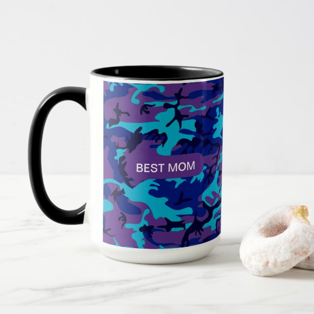 Best Mama Camouflage Dark Blue & Lila Pattern Tasse (Mit Donut)