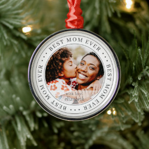 Best Mama Ever Classic Simple Foto Ornament Aus Metall