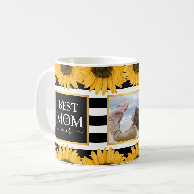 Best Mama Ever Family Foto Sonnenblumen Schwarze S Kaffeetasse (Vorderseite Links)