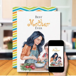 Best Mama Ever Mother & Child Watercolor Kunst, Di Karte