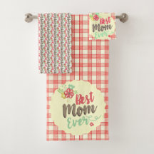 "Best Mama Ever" Red Gingham Handtuch Set Optionen