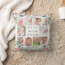 BEST MAMA JE 10 Foto Collage Floral Custom Text Kissen