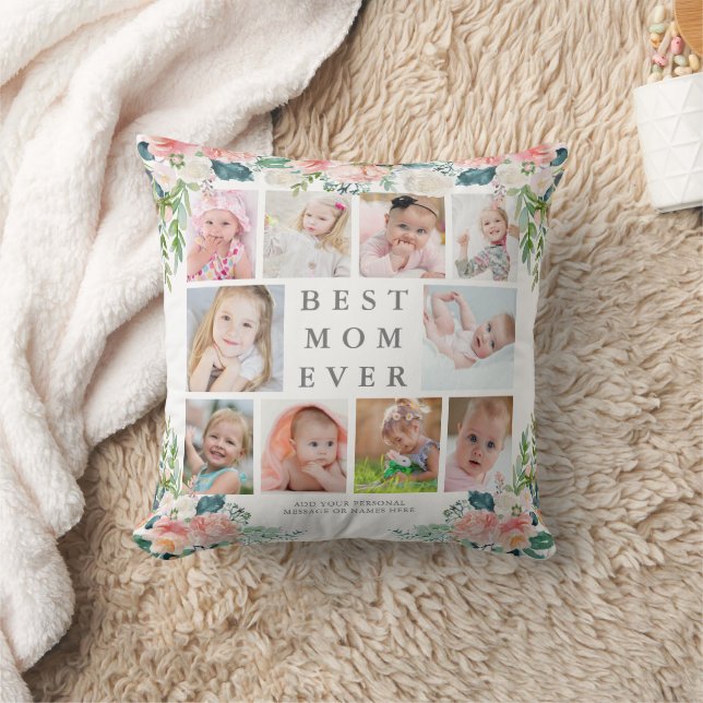 BEST MAMA JE 10 Foto Collage Floral Custom Text Kissen (Decke)
