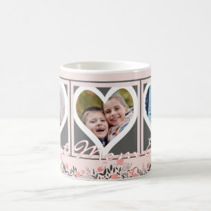 BEST MAMA JE Blush Pink Floral Foto Gray Hearts Kaffeetasse