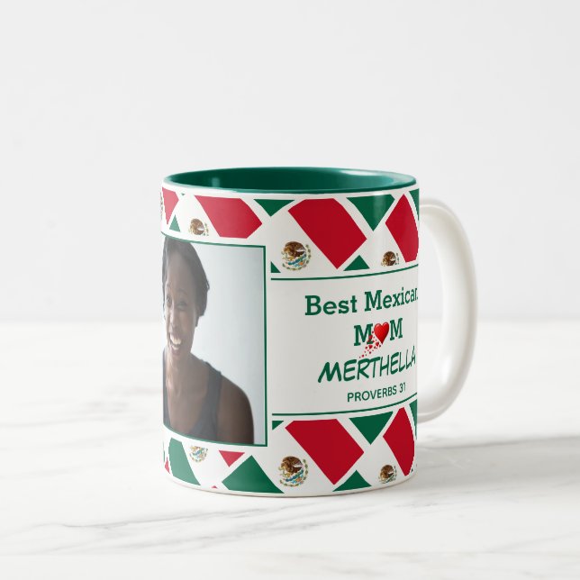 BEST MEXIKAN MAMA Personalisiert MEXIKO-Flag Foto Zweifarbige Tasse (VorderseiteRechts)