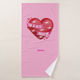 Best Mom 3D Glossy Red Heart Mother's Day Gif Badehandtuch