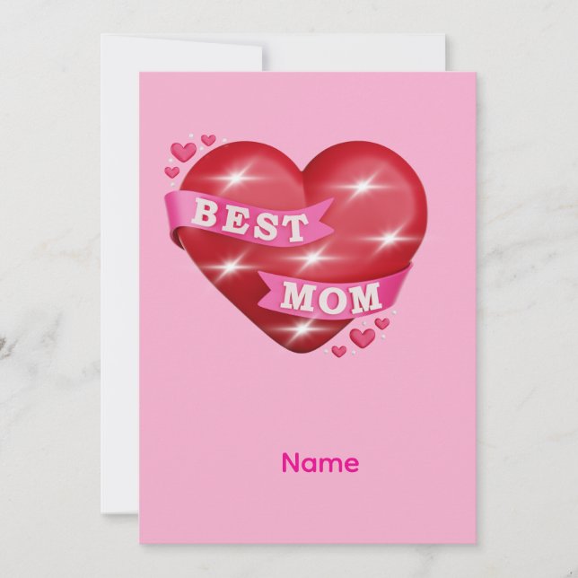 Best Mom 3D Glossy Red Heart Mother's Day Gif Dankeskarte (Vorderseite)