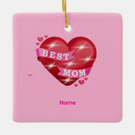 Best Mom 3D Glossy Red Heart Mother's Day Gif Keramikornament