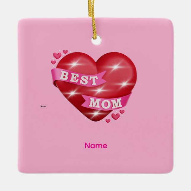 Best Mom 3D Glossy Red Heart Mother's Day Gif Keramikornament (Vorderseite)